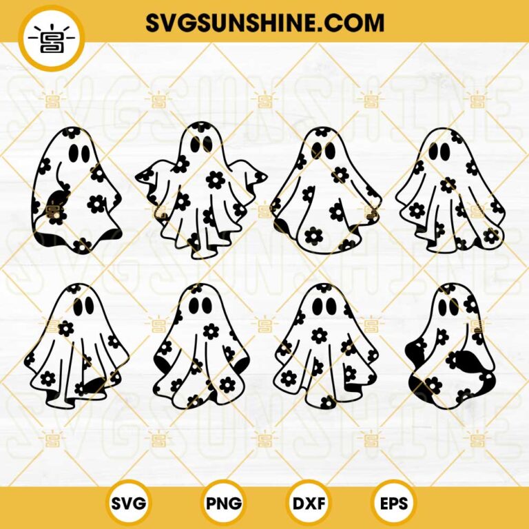 Daisy Ghost Bundle SVG Floral Ghost SVG Cute Ghost Clipart Boo Ghost