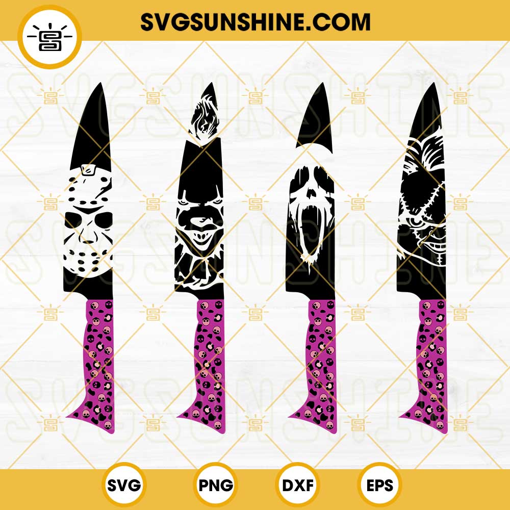 Horror Movie Characters In Knives SVG Pink Halloween SVG DXF EPS PNG