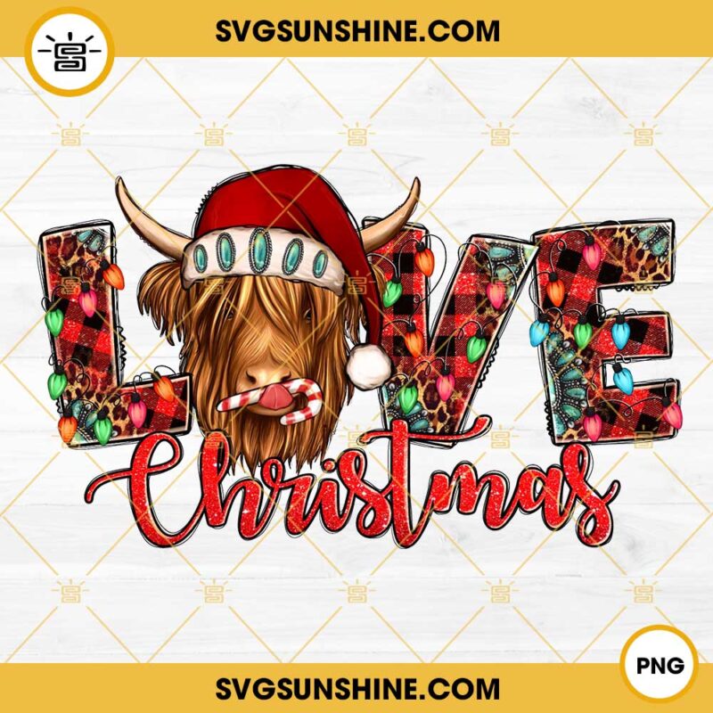 Love Christmas Highland Cow Png Cow Christmas Png Christmas Light Png