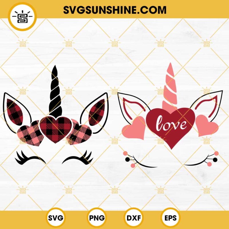 Unicorn Valentine SVG Bundle Unicorn With Buffalo Plaid Hearts SVG