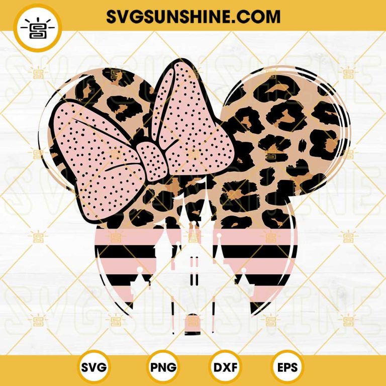 Minnie Mouse Ears Pink Stripes Castle Leopard Svg Minnie Head Svg