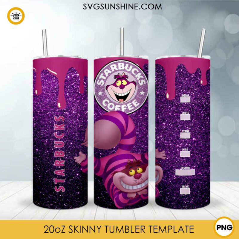 Cheshire Cat Starbucks Coffee 20oz Tumbler Wrap PNG Alice In