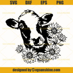 Cow Sunflower Svg, Cow Head Svg, Farm Life Svg, Farming Svg