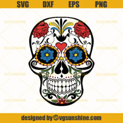 Sugar Skull With Hearts Diamonds Clubs Spade SVG