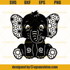 Mandala Baby Elephant SVG, Mandala Elephant Floral SVG EPS DXF PNG