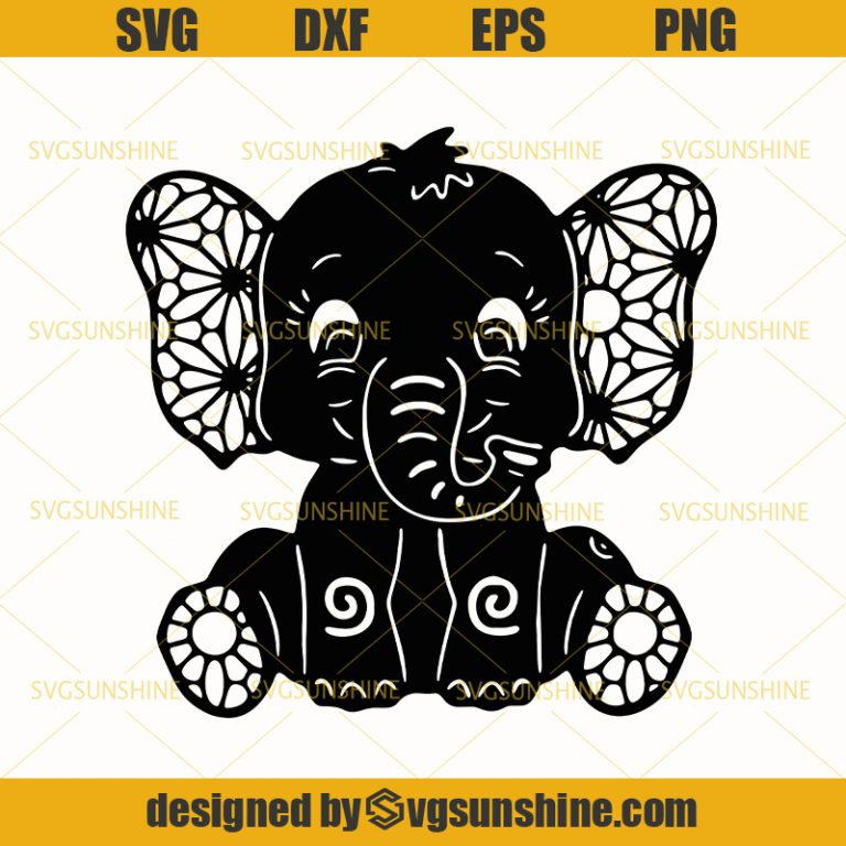 Mandala Baby Elephant SVG, Mandala Elephant Floral SVG EPS DXF PNG
