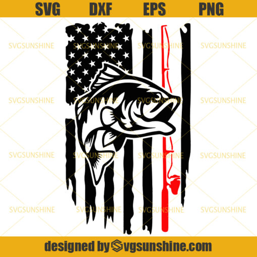 Fishing Distressed USA Flag SVG, Fishing SVG, America Fishing SVG, Fish Lover SVG, Fishing Pole SVG