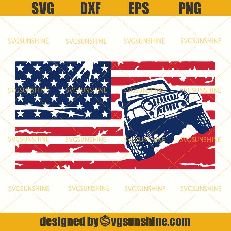 4th of July SVG, Jeep With American Flag SVG, Fourth of July SVG