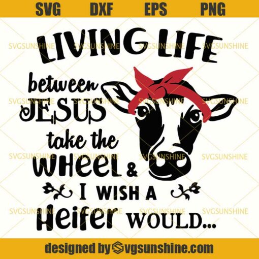 Cow SVG, Cow With Bandana SVG, Heifer Face SVG, Living Life Between Jesus Take The Wheel I Wish A Heifer Would SVG