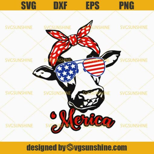 Cow With Bandana SVG, Merica SVG, 4th of July SVG Cow SVG, American Flag SVG, Fourth of July SVG, Independence Day SVG