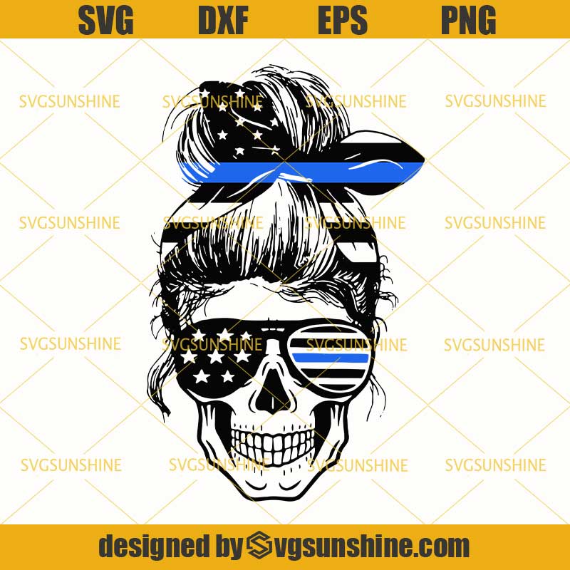 Download Police Blue Line Skull SVG, American Flag Thin Blue Line ...