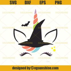 Unicorn Halloween SVG, Unicorn Witch Face SVG, Halloween SVG, Bat Unicorn SVG