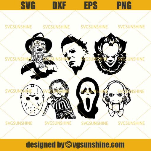 Horror Movie Killers SVG Bundle Halloween, Pennywise SVG, Jason SVG, Mike Myers SVG, Scream SVG, Freddy Krueger SVG, Chucky SVG, Jigsaw Scary SVG