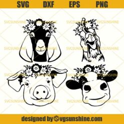 Farm Animals SVG Bundle, Goat SVG, Chicken SVG, Heifer SVG, Pig SVG, Flower Wreath SVG