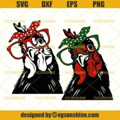 Chicken With Bandana Glasses SVG Bundle, Farm Animal SVG, Rooster SVG, Chicken SVG DXF EPS PNG Cutting File for Cricut