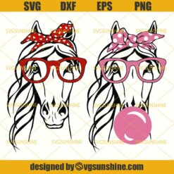 Horse SVG Bundle, Horse Bandana Glasses Buble Gum SVG, Farm Animal SVG DXF EPS PNG