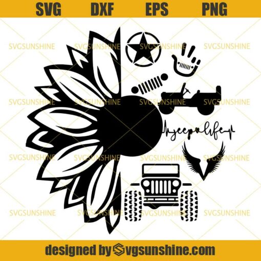 Jeep Sunflower SVG, Jeep SVG, Jeep Love SVG, Jeep Driver SVG, Half Sunflower SVG
