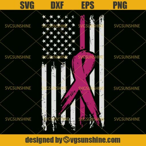 Breast Cancer Svg, Pink Ribbon USA Flag Svg, Breast Cancer Awareness Svg, Fight Cancer Svg