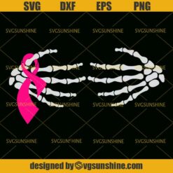 Breast Cancer Skeleton Hands and Ribbon Svg, Pink Ribbon Svg, Breast Cancer Svg