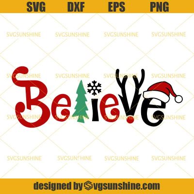 Believe Christmas Svg, Believe Svg, Believe with Santa Hat Svg ...