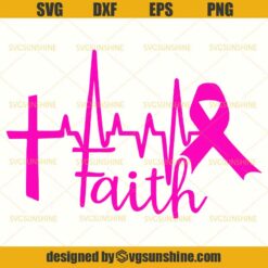 Cross Heartbeat Pink Ribbon SVG, Breast Cancer Awareness SVG, Cancer Ribbon SVG DXF EPS PNG