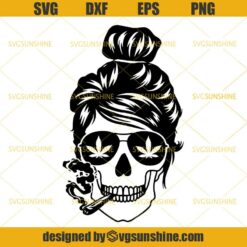 Bun Hair Skull Smoking Cannabis SVG PNG DXF EPS