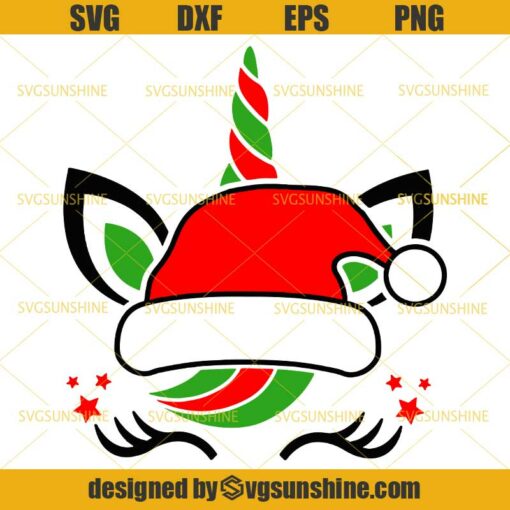 Christmas Unicorn Santa Hat SVG PNG DXF EPS Cutting File for Cricut