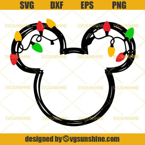 Mickey Mouse With Christmas Lights SVG, Christmas Mickey Head SVG PNG DXF EPS