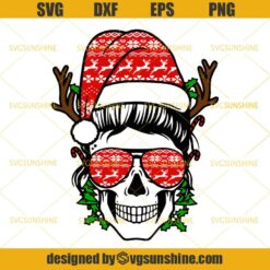 Skull Christmas SVG, Mom Skull Christmas SVG, Santa Skull SVG PNG DXF EPS