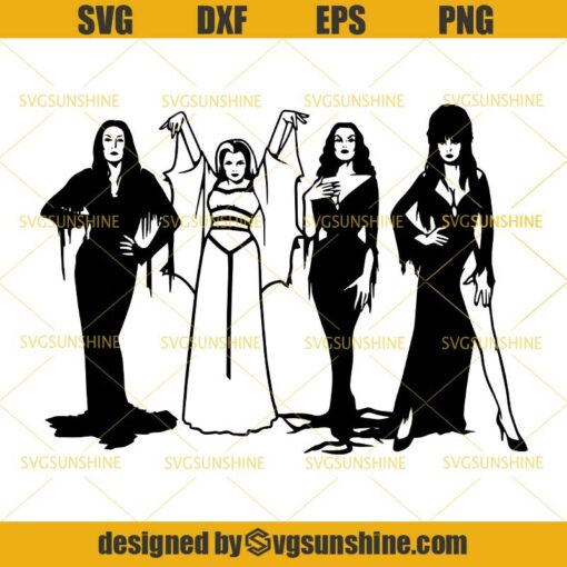 Morticia Addams, Lily Munster, Vampira, Elvira SVG Cut Files, Horror Queens SVG PNG DXF EPS