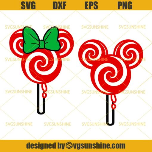 Candy Cane Lollipop Christmas Mickey and Minnie Ears SVG, Christmas Disney SVG Bundle