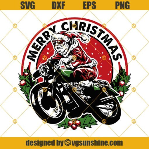 Santa Claus Riding Motorcycle Merry Christmas SVG, Santa Claus SVG, Motorcycle Christmas SVG