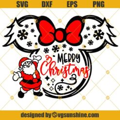 Merry Christmas Minnie Mouse Head SVG, Disney Christmas Santa Claus SVG
