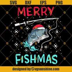 Merry Fishmas SVG, Fishing Christmas SVG PNG DXF EPS Cut Files Clipart Cricut