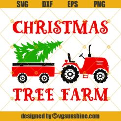 Christmas Tractor Tree Farm SVG, Trailer with Tree SVG, Red Christmas Truck SVG, Farm Fresh SVG