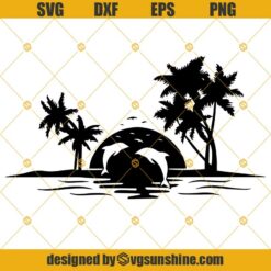 Beach and Dolphin Scene SVG PNG DXF EPS Cut Files Clipart Cricut