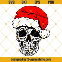Sugar Skull Santa Hat SVG, Skull With Santa Hat SVG, Sugar Skull Christmas SVG PNG DXF EPS Cut Files Clipart Cricut