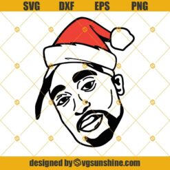 2Pac SVG, Tupac Shakur Santa Hat Christmas SVG PNG DXF EPS Cut Files Clipart Cricut