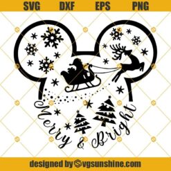 Merry and Bright SVG, Mickey Head Santa Claus Merry Christmas SVG PNG DXF EPS
