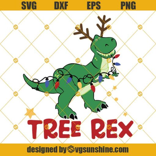 Tree Rex SVG, T-Rex With Christmas Lights SVG, Dinosaur SVG, Dinosaur Christmas SVG