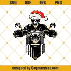Biker Skull Santa SVG, Skull With Santa Hat SVG, Biker Christmas SVG, Skull Santa Riding Motorcycle SVG, Skull Christmas SVG
