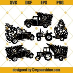 Christmas Truck and Tree SVG Bundle,  Truck SVG, Truck With Christmas Tree SVG, Christmas Farm Tractor SVG
