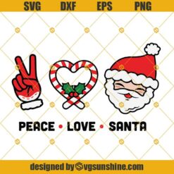 Peace Love Santa SVG, Santa Clause SVG, Candy Cane Heart SVG, Merry Christmas SVG