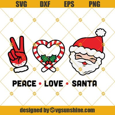 Peace Love Santa SVG, Santa Clause SVG, Candy Cane Heart SVG, Merry ...