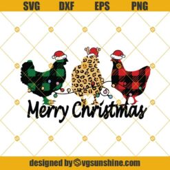 Chickens Merry Christmas SVG, Chickens Leopard and Plaid SVG, Buffalo Plaid Chicken SVG, Farm Animals Christmas SVG