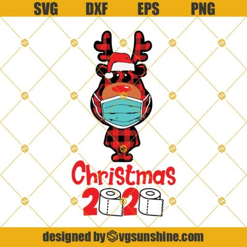 Christmas Buffalo Plaid Reindeer Face Mask SVG, Reindeer SVG, Reindeer Christmas SVG, Quarantine Christmas 2020 SVG PNG DXF EPS
