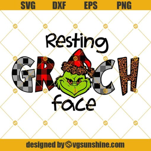 Resting Grinch Face SVG, Grinch Leopard and Plaid Christmas Hat SVG, Plaid Grinch Christmas SVG PNG DXF EPS Cut Files Clipart Cricut