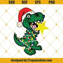 Christmas Tree Rex SVG, T-Rex Christmas SVG, Dinosaur SVG, Dinosaur Christmas SVG, T-Rex Santa Christmas Lights SVG