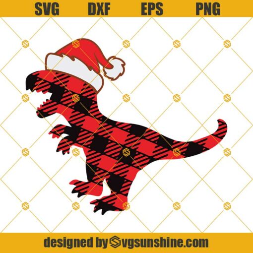 Dinosaur Buffalo Plaid SVG, T-Rex Merry Christmas SVG, T-Rex Santa Hat SVG, Christmas Dinosaur SVG, T-Rex SVG, Buffalo Plaid Dino SVG