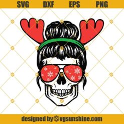 Messy Bun Hair Skull Christmas SVG, Mom Life Skull Christmas SVG, Hair Bun SVG, Skull Girl Christmas SVG